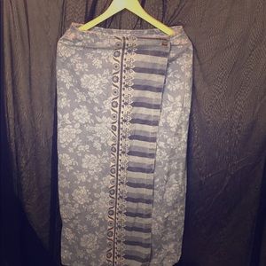 90s Vintage Denim Chambray Floral Wrap Maxi Skirt